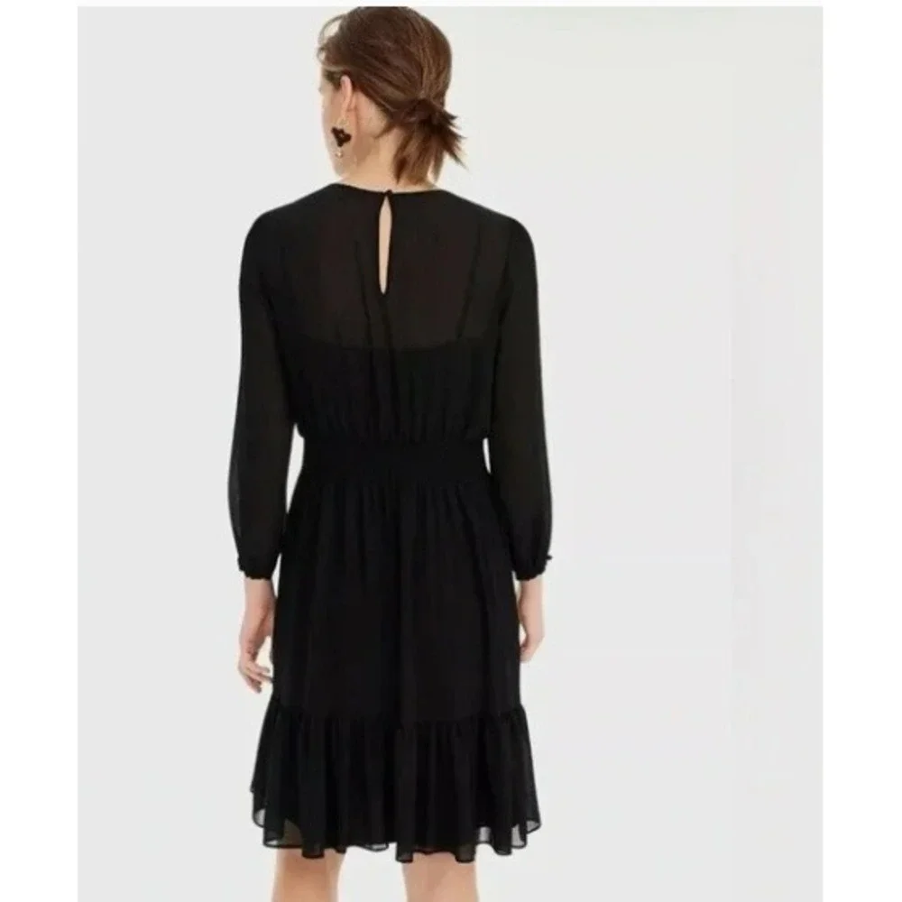 J.Crew Black Chiffon Ruffle Hem Mini Dress Long Sleeve BY478 BK0001 Womens 4 - Picture 2 of 10